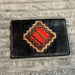 England USA  Men’s Aztec embroidered black leather western cowboy wallet